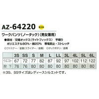 アイトス AITOZ Wrangler ラングラー AZ-64220 春夏・秋冬兼用（オールシーズン素材） ワークパンツ（ノータック）男女兼用 帯電防止素材ポリエステル80％・綿20％全3色 3S-6L